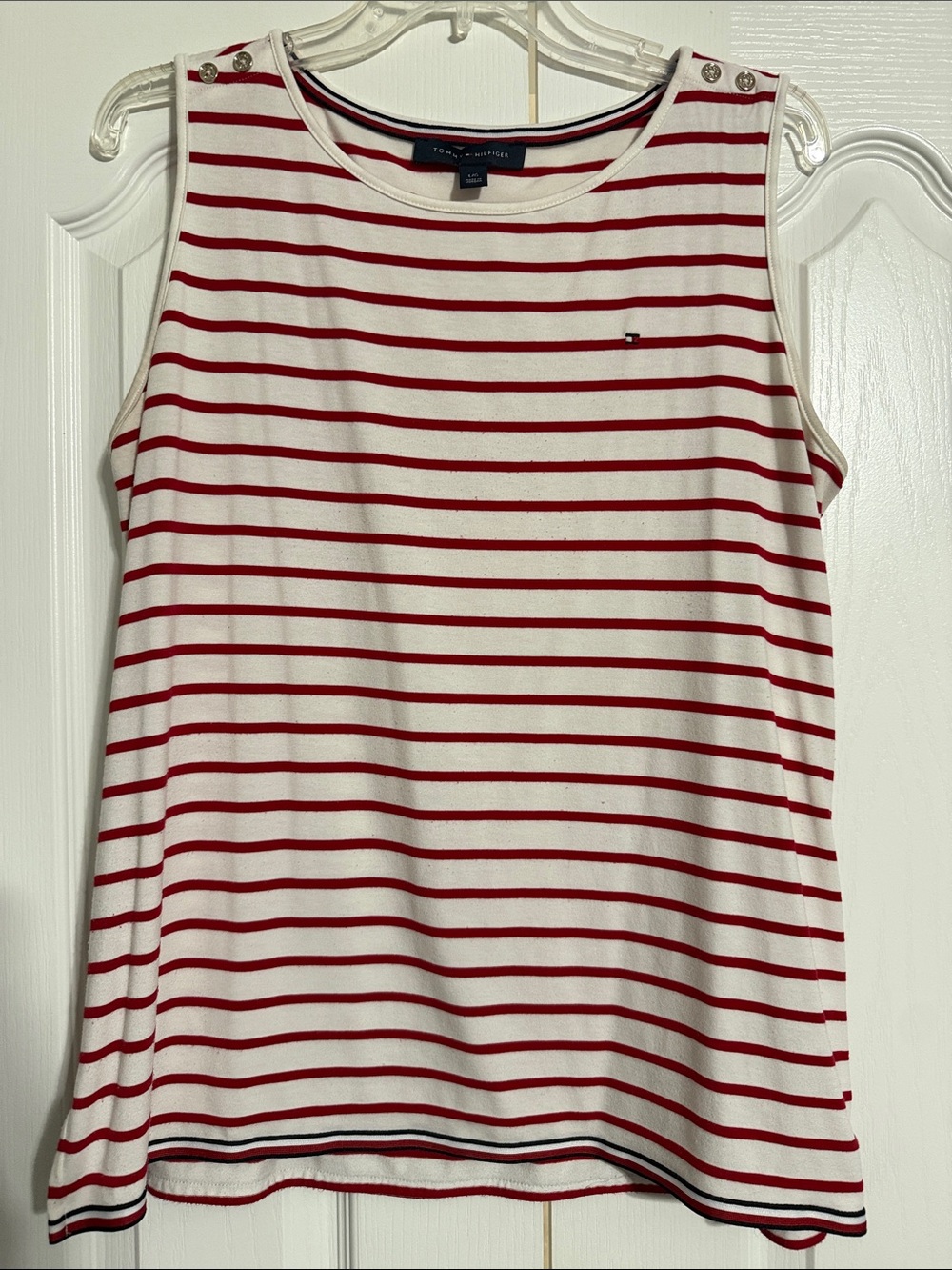 Tommy Hilfiger Red & White Striped Sleeveless Tank with Shoulder Buttons